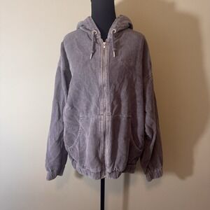 BDG SK8 Corduroy Hooded Jacket Urban Outfitters Gray With Hood Pockets Size S